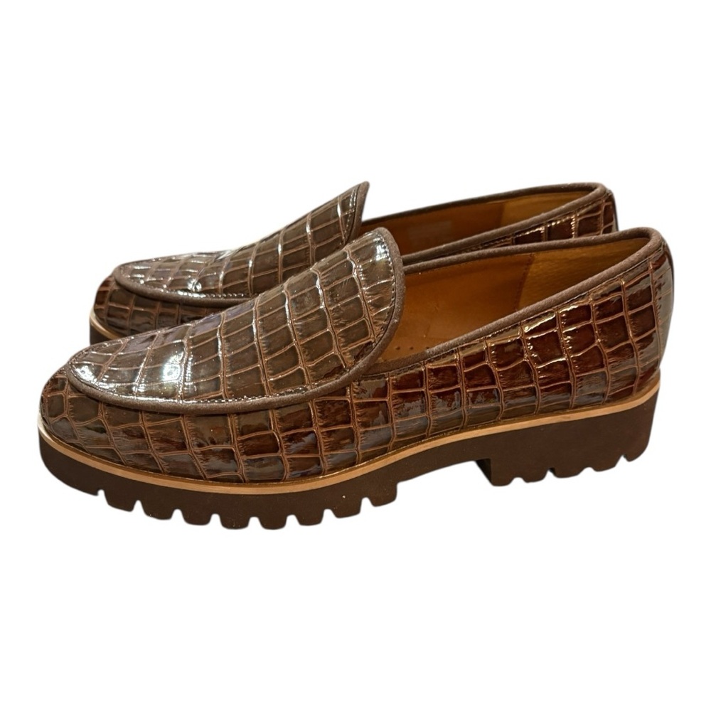Donald J. Pliner Brown Croc-Embossed Leather Loafers - Picture 5 of 8